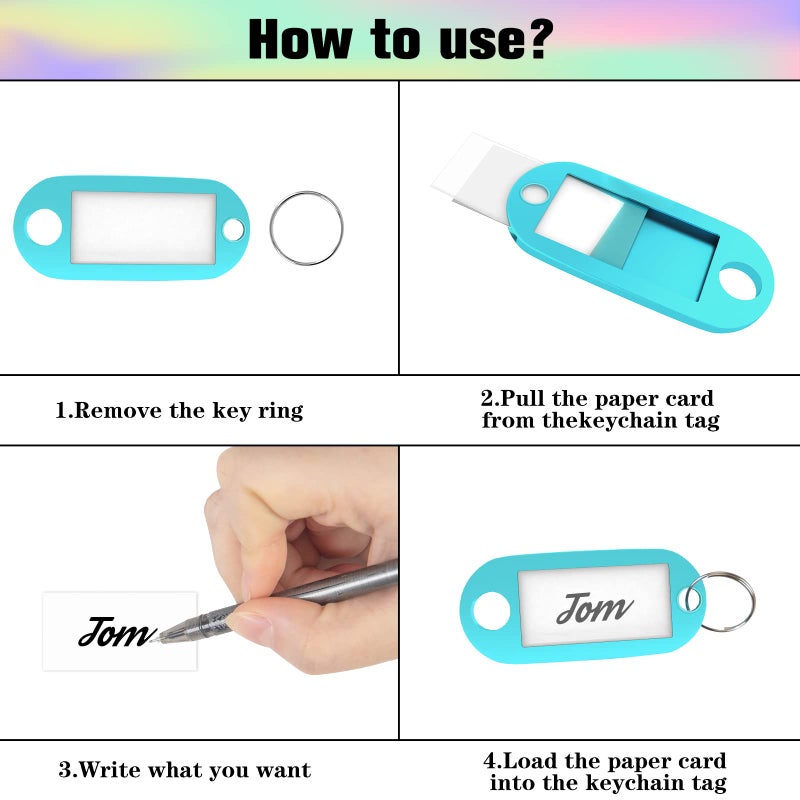 Eunhdet 150 Pack Plastic Key Tags with Labels, 10 Assorted Colors Key Labels Markers Keychain Label Name Identifiers ID Tags with Split Ring for USB Drive Pets Bags Luggage Suitcase Storage - Image 4